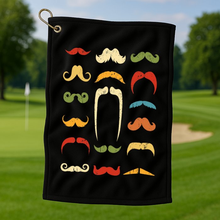Funny Mustache Styles  Vintage Retro Hipster Mustache Golf Towel