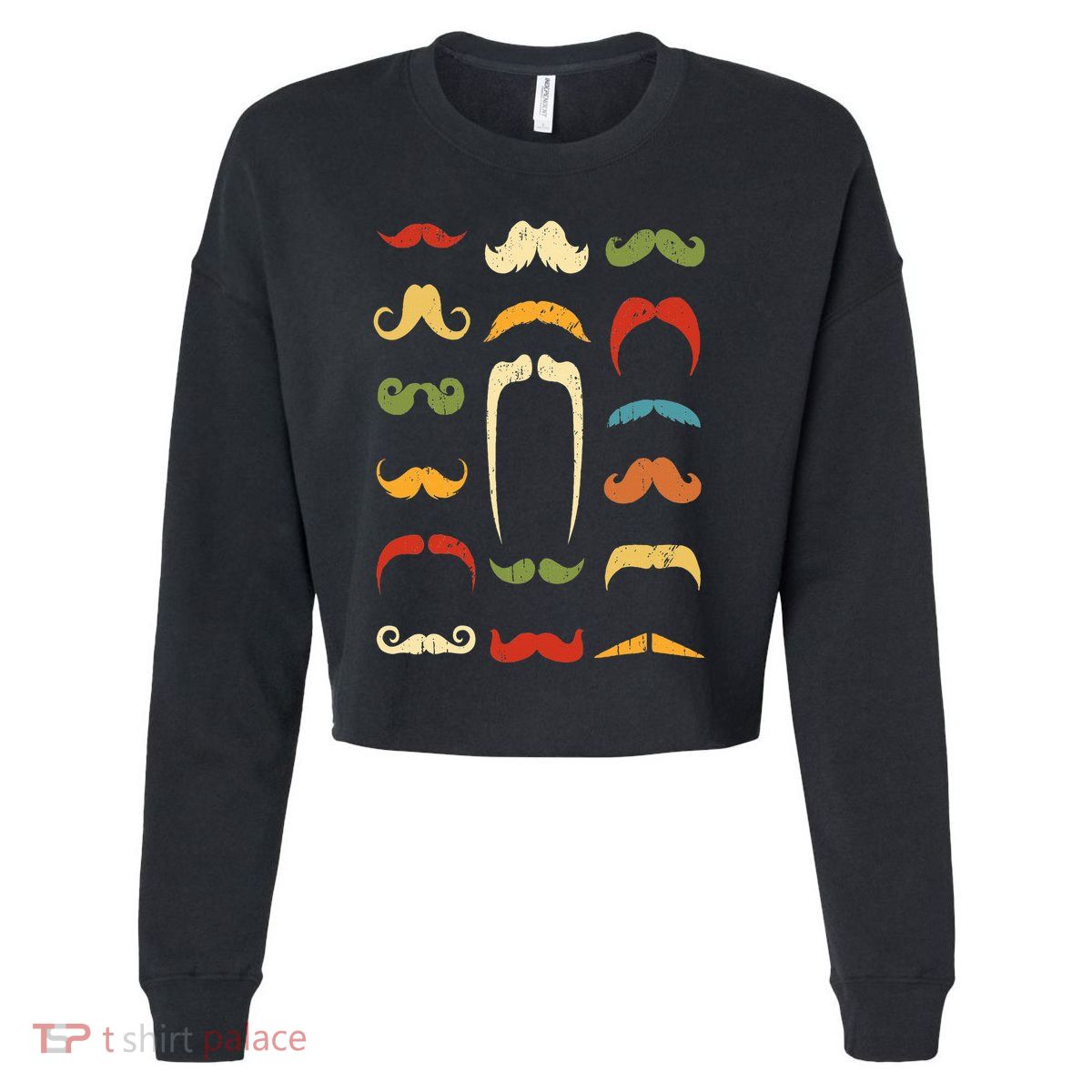 Funny Mustache Styles  Vintage Retro Hipster Mustache Cropped Pullover Crew
