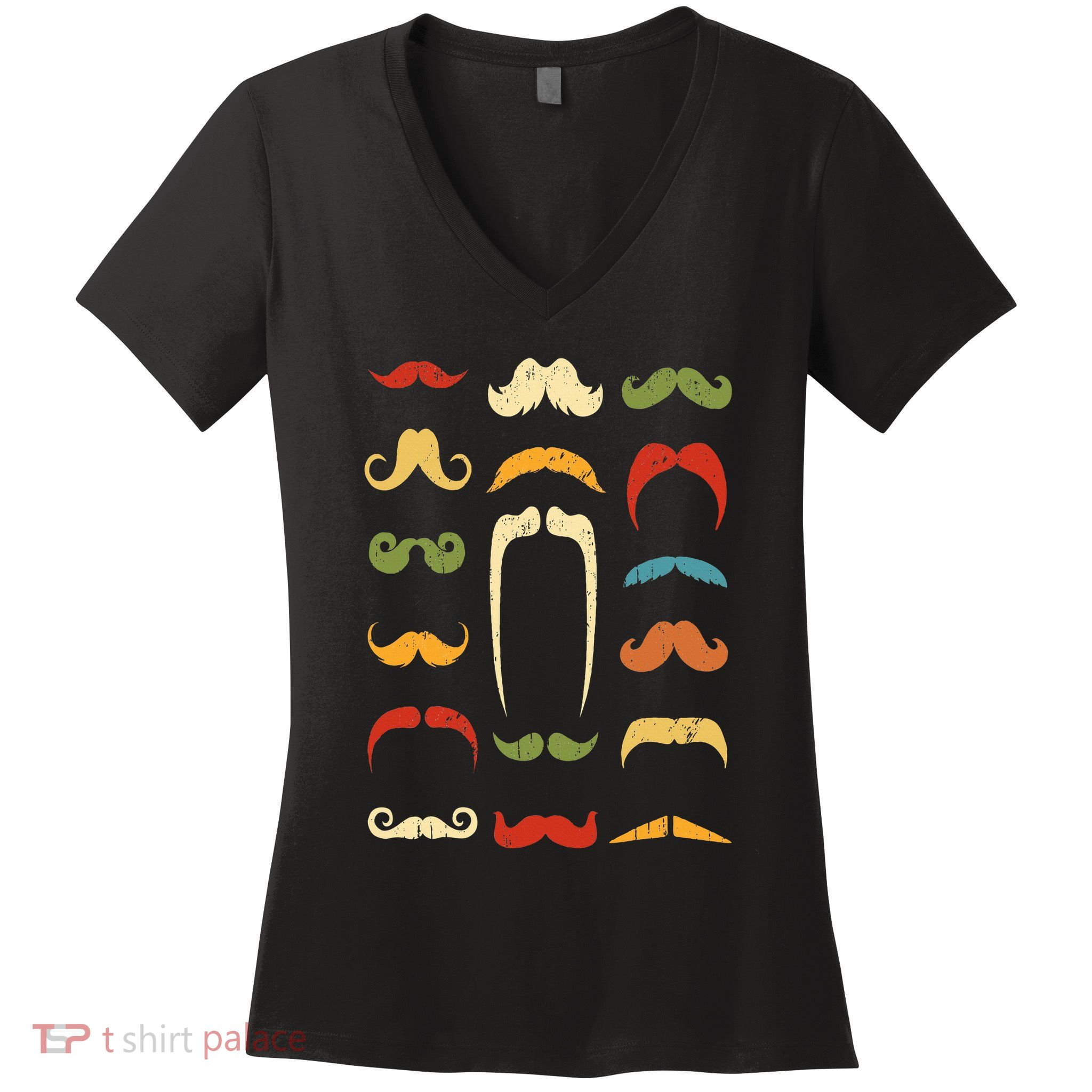Funny Mustache Styles  Vintage Retro Hipster Mustache Women's V-Neck T-Shirt