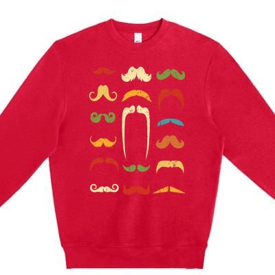 Funny Mustache Styles  Vintage Retro Hipster Mustache Premium Crewneck Sweatshirt