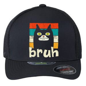 Funny Meme Saying Bruh With Cat Greetings Flexfit Unipanel Trucker Cap