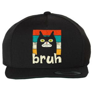 Funny Meme Saying Bruh With Cat Greetings Wool Snapback Cap