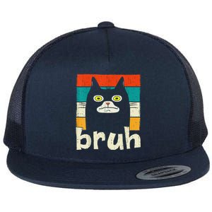 Funny Meme Saying Bruh With Cat Greetings Flat Bill Trucker Hat