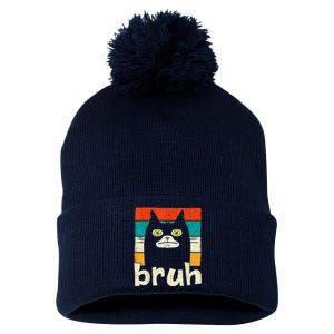 Funny Meme Saying Bruh With Cat Greetings Pom Pom 12in Knit Beanie