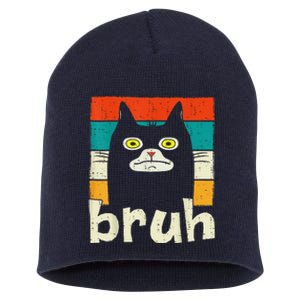 Funny Meme Saying Bruh With Cat Greetings Short Acrylic Beanie