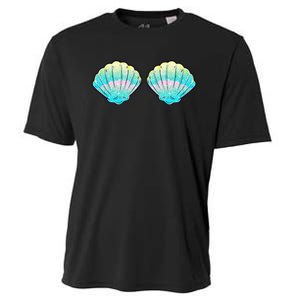 funny Mermaid Sea Shell Bra Birthday Cooling Performance Crew T-Shirt