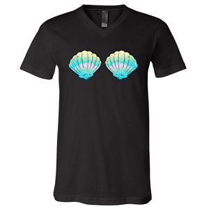 funny Mermaid Sea Shell Bra Birthday V-Neck T-Shirt