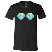 funny Mermaid Sea Shell Bra Birthday V-Neck T-Shirt