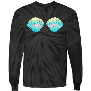 funny Mermaid Sea Shell Bra Birthday Tie-Dye Long Sleeve Shirt