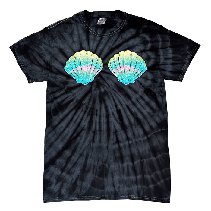 funny Mermaid Sea Shell Bra Birthday Tie-Dye T-Shirt