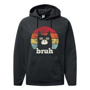 Funny Meme Saying Bruh With Cat Greetings Ns Performance Fleece Hoodie