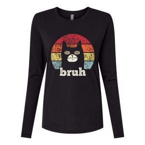 Funny Meme Saying Bruh With Cat Greetings Ns Womens Cotton Relaxed Long Sleeve T-Shirt