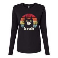 Funny Meme Saying Bruh With Cat Greetings Ns Womens Cotton Relaxed Long Sleeve T-Shirt