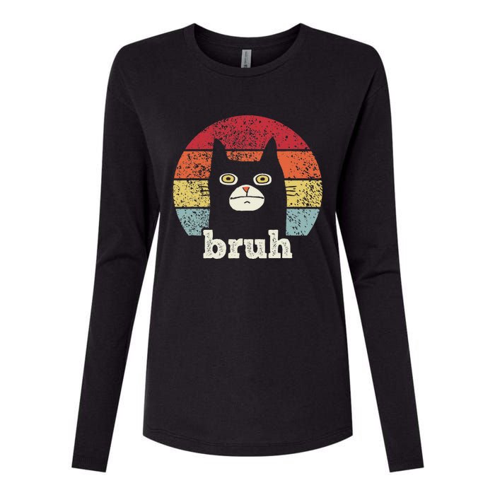 Funny Meme Saying Bruh With Cat Greetings Ns Womens Cotton Relaxed Long Sleeve T-Shirt