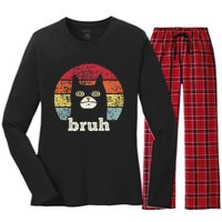 Funny Meme Saying Bruh With Cat Greetings Ns Women's Long Sleeve Flannel Pajama Set 