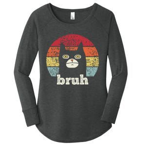 Funny Meme Saying Bruh With Cat Greetings Ns Women's Perfect Tri Tunic Long Sleeve Shirt