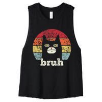 Funny Meme Saying Bruh With Cat Greetings Ns Women's Racerback Cropped Tank