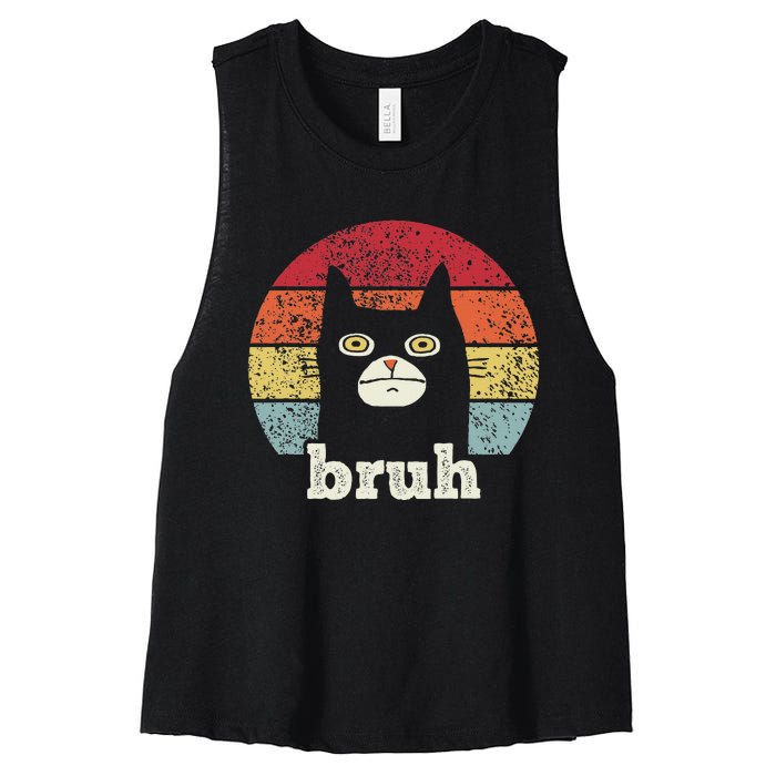 Funny Meme Saying Bruh With Cat Greetings Ns Women's Racerback Cropped Tank