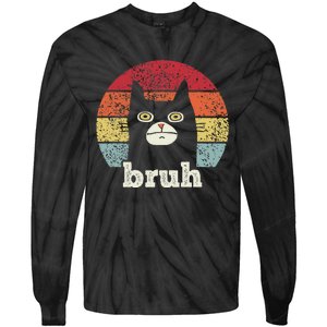 Funny Meme Saying Bruh With Cat Greetings Ns Tie-Dye Long Sleeve Shirt