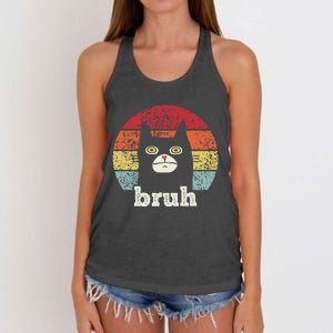 Funny Meme Saying Bruh With Cat Greetings Ns Women's Knotted Racerback Tank