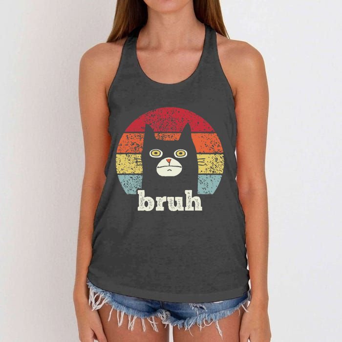 Funny Meme Saying Bruh With Cat Greetings Ns Women's Knotted Racerback Tank