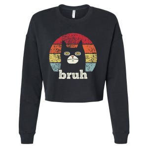 Funny Meme Saying Bruh With Cat Greetings Ns Cropped Pullover Crew