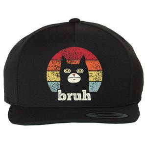 Funny Meme Saying Bruh With Cat Greetings Ns Wool Snapback Cap