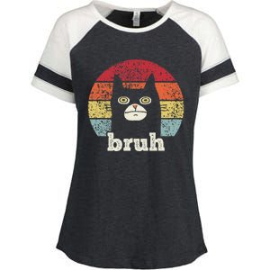 Funny Meme Saying Bruh With Cat Greetings Ns Enza Ladies Jersey Colorblock Tee