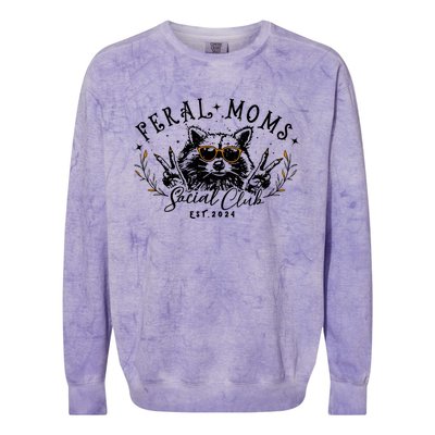 Feral Moms Social Club Women Funny Raccoon Fall Autumn Cute Colorblast Crewneck Sweatshirt