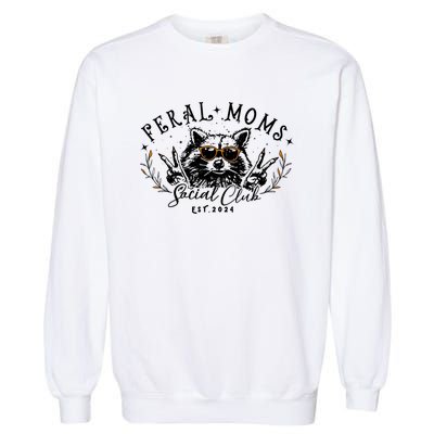 Feral Moms Social Club Women Funny Raccoon Fall Autumn Cute Garment-Dyed Sweatshirt