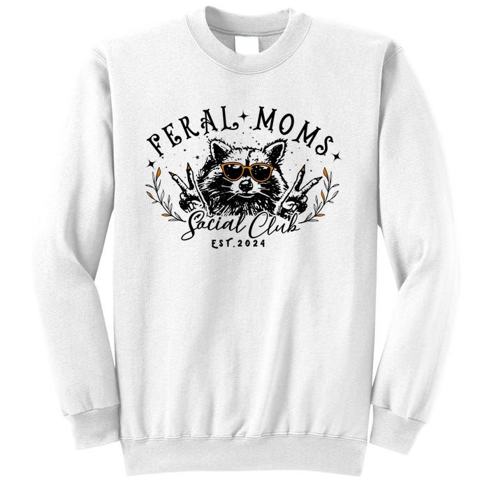 Feral Moms Social Club Women Funny Raccoon Fall Autumn Cute Sweatshirt