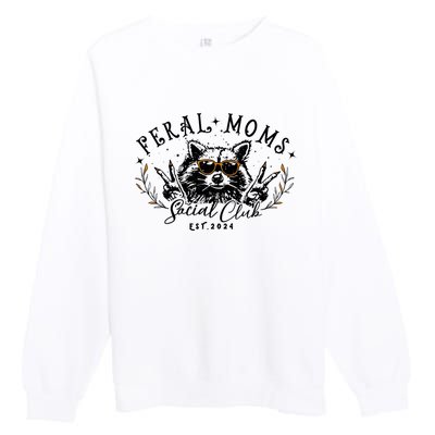 Feral Moms Social Club Women Funny Raccoon Fall Autumn Cute Premium Crewneck Sweatshirt