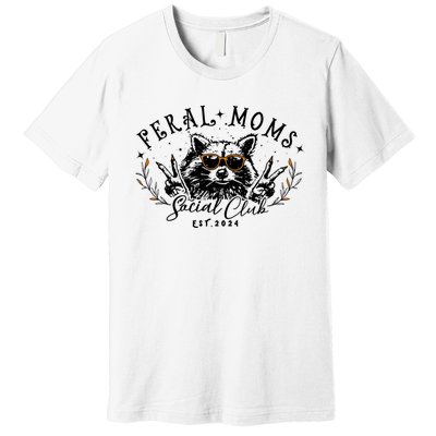 Feral Moms Social Club Women Funny Raccoon Fall Autumn Cute Premium T-Shirt