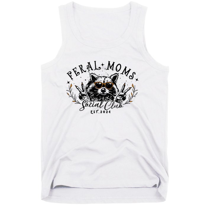 Feral Moms Social Club Women Funny Raccoon Fall Autumn Cute Tank Top