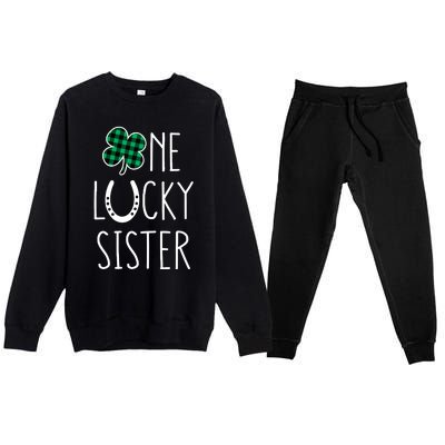 Family Matching St Patricks Day Girl One Lucky Sister Teens Premium Crewneck Sweatsuit Set