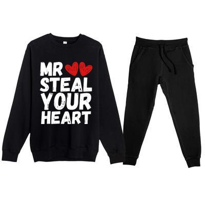 Funny Mr Steal Your Heart Valentines Day Boy Premium Crewneck Sweatsuit Set