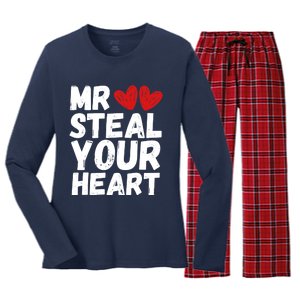 Funny Mr Steal Your Heart Valentines Day Boy Women's Long Sleeve Flannel Pajama Set 