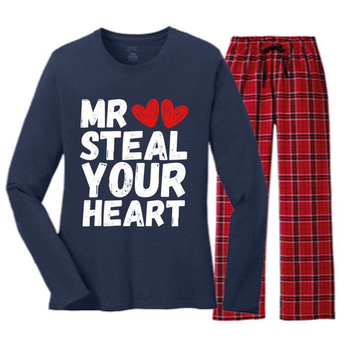 Funny Mr Steal Your Heart Valentines Day Boy Women's Long Sleeve Flannel Pajama Set 