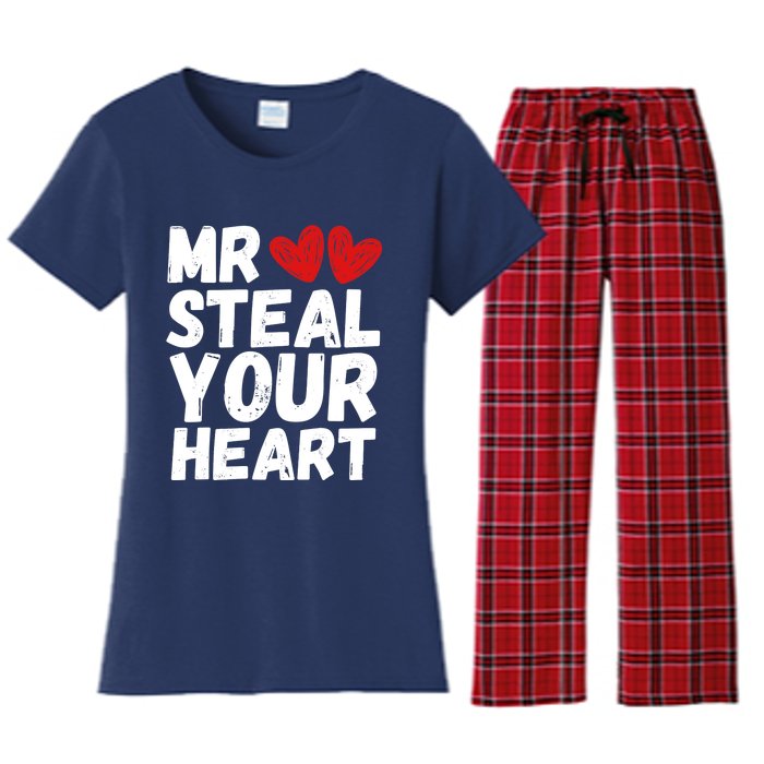 Funny Mr Steal Your Heart Valentines Day Boy Women's Flannel Pajama Set