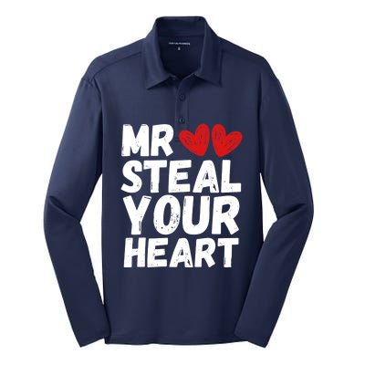 Funny Mr Steal Your Heart Valentines Day Boy Silk Touch Performance Long Sleeve Polo