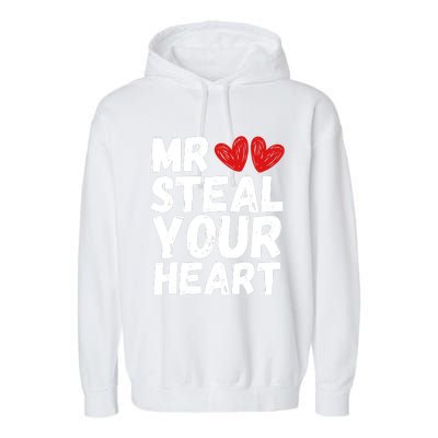 Funny Mr Steal Your Heart Valentines Day Boy Garment-Dyed Fleece Hoodie