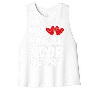 Funny Mr Steal Your Heart Valentines Day Boy Women's Racerback Cropped Tank