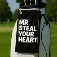 Funny Mr Steal Your Heart Valentines Day Golf Towel