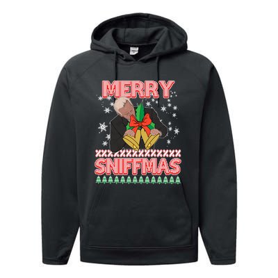 Funny Merry Sniffmas Xmas Anti Biden Ugly Christmas Performance Fleece Hoodie