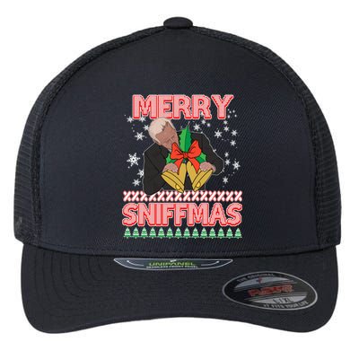 Funny Merry Sniffmas Xmas Anti Biden Ugly Christmas Flexfit Unipanel Trucker Cap