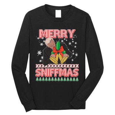 Funny Merry Sniffmas Xmas Anti Biden Ugly Christmas Long Sleeve Shirt