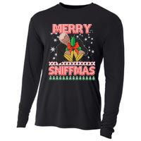 Funny Merry Sniffmas Xmas Anti Biden Ugly Christmas Cooling Performance Long Sleeve Crew