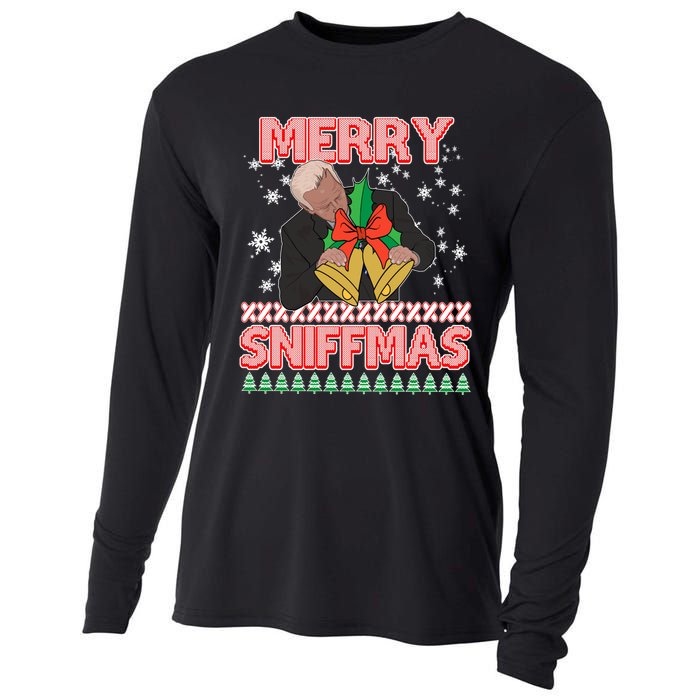 Funny Merry Sniffmas Xmas Anti Biden Ugly Christmas Cooling Performance Long Sleeve Crew