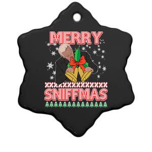 Funny Merry Sniffmas Xmas Anti Biden Ugly Christmas Ceramic Star Ornament