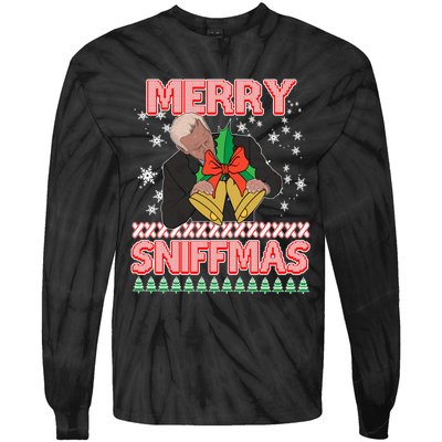 Funny Merry Sniffmas Xmas Anti Biden Ugly Christmas Tie-Dye Long Sleeve Shirt